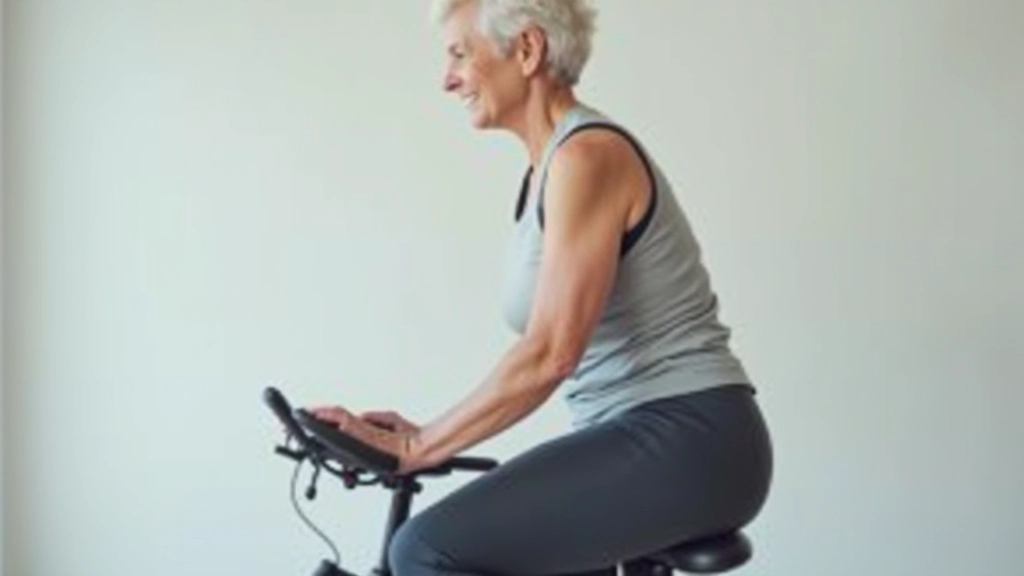 Seniora sieviete sēž uz komfortabla velosipēda sēdekļa, fokusējusies uz ergonomiju, studijas apgaismojums